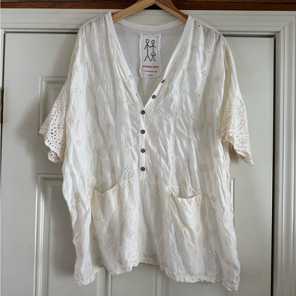 Johnny Was eyelet silk tunic blouse